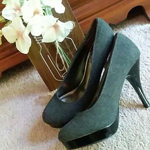 Gray and black heels
